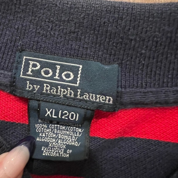 Polo Ralph Lauren Polo Shirt Youth XL 18-20 Red Stripe Blue Pony Logo - Picture 3 of 3